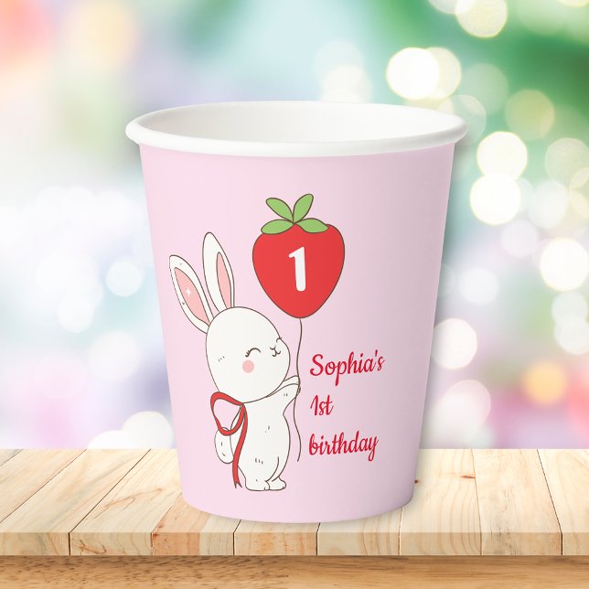 Strawberry Bunny Birthday Paper Cups (Creator Uploaded)