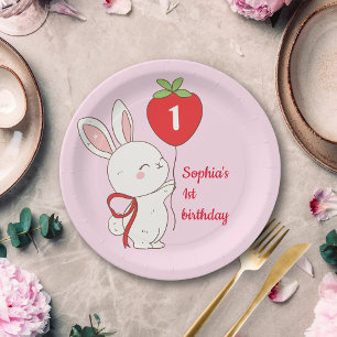 Strawberry Bunny Birthday Paper Plate