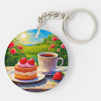 Strawberry Cake and Coffee Delight Key Ring