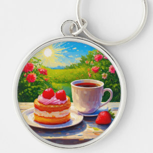 Strawberry Cake and Coffee Delight Key Ring