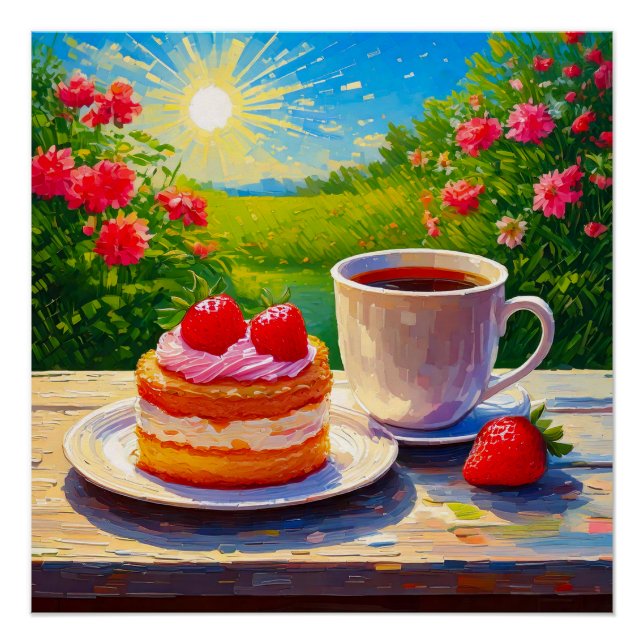 Strawberry Cake and Coffee Delight Poster (Front)