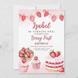 Strawberry Cake Birthday Invitation