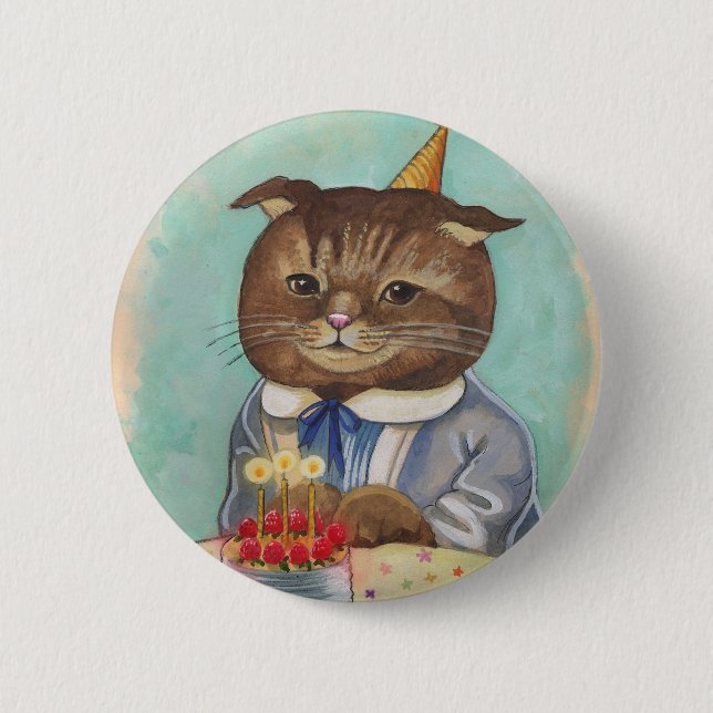 Strawberry Cake Birthday Kitty 6 Cm Round Badge (Front)