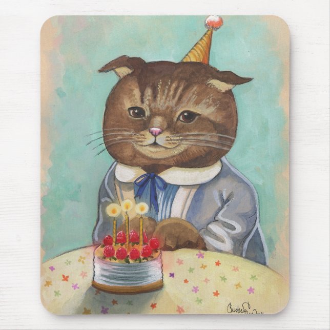 Strawberry Cake Birthday Kitty Mouse Pad (Front)