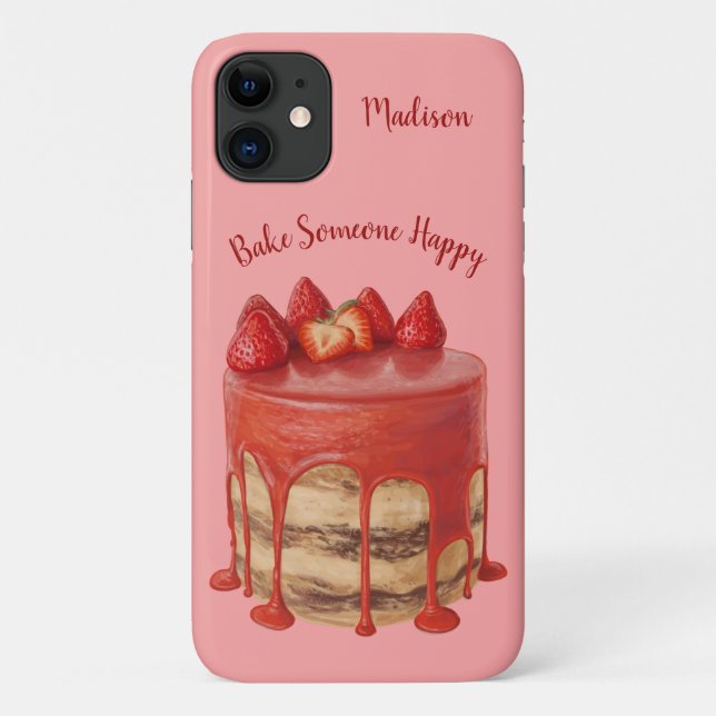 Strawberry Cake custom name & text phone cases (Back)