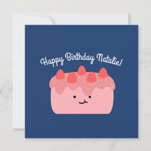 Strawberry Cake   Happy Birthday Greeting Flat Card