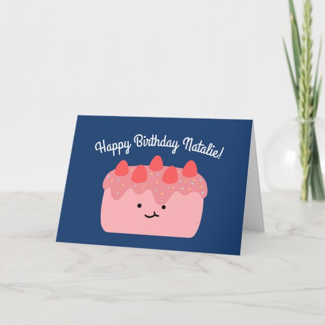 Strawberry Cake | Happy Birthday Greeting Folded Card (Front)
