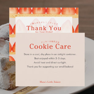 Strawberry Cake Layer Cookie Care Instructions Thank You Card