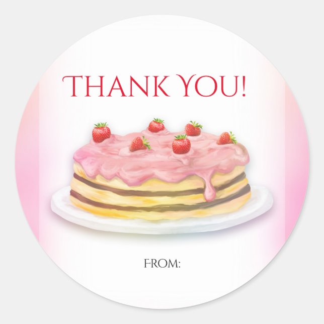 Strawberry Cake Pink Birthday Party Favour Classic Round Sticker (Front)