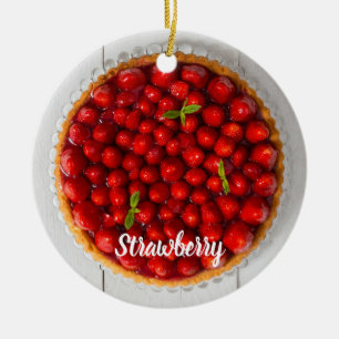 Strawberry cake with mint on white wood ceramic ornament