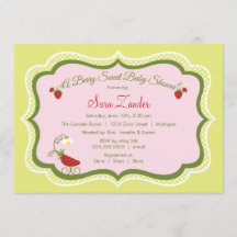 Strawberry Carriage Baby Shower Invitation
