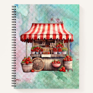 Strawberry Cart Watercolor  Notebook