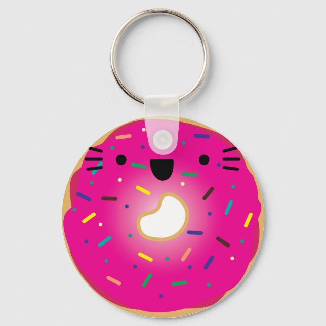 Strawberry Cat Doughnut Keychain Stretched (Front)
