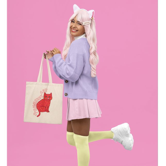 Strawberry cat kids pink cats cute stylish  tote bag (Creator Uploaded)