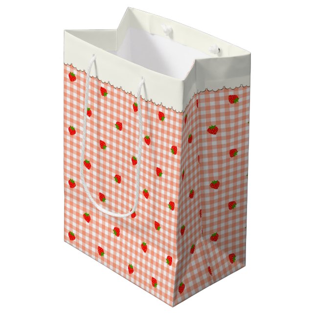 Strawberry & Check (Orange) Medium Paper Bag (Front Angled)