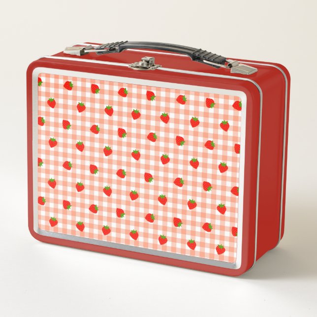 Strawberry & Check (Orange) Metal Lunch Box (Front)