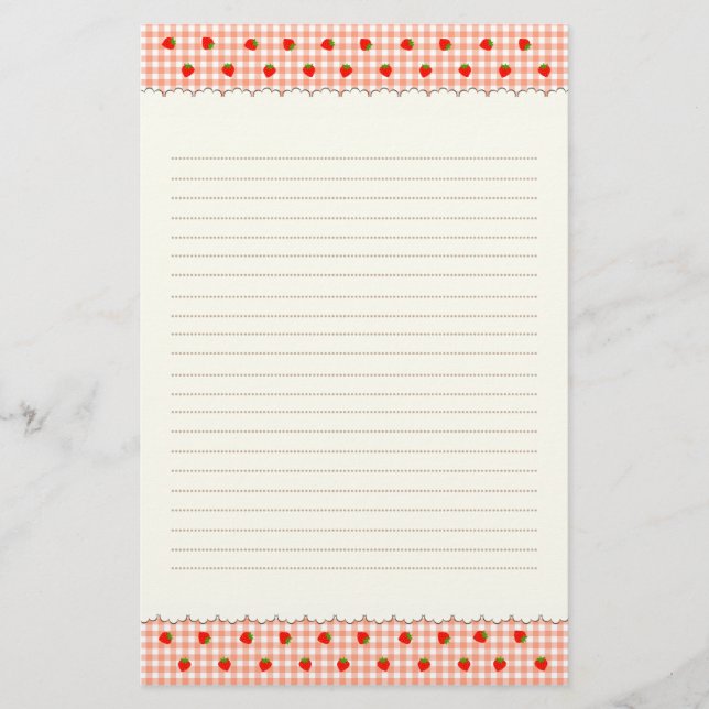 Strawberry Check Orange Stationery (Front)