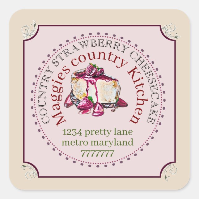 strawberry cheese cake  square sticker (Front)