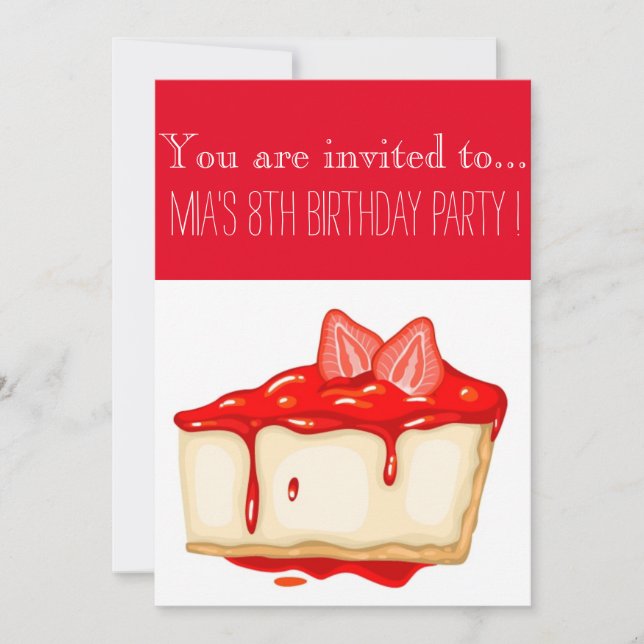 Strawberry cheesecake girl or tween birthday party invitation (Front)