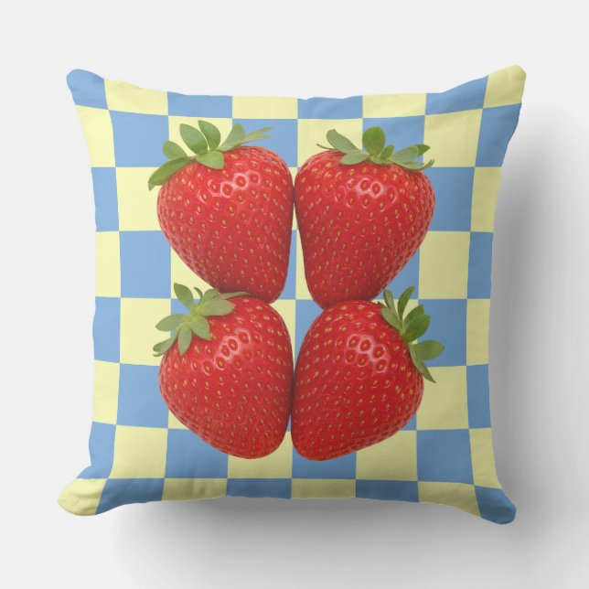Strawberry Chequerboard Outdoor Patio Cushion (Front)