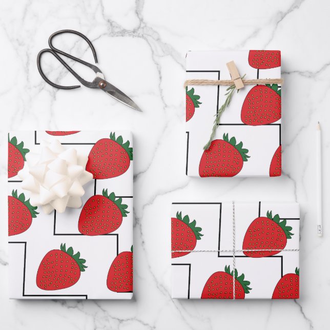 Strawberry Chevron Stripes Wrapping Paper Sheet (Front)