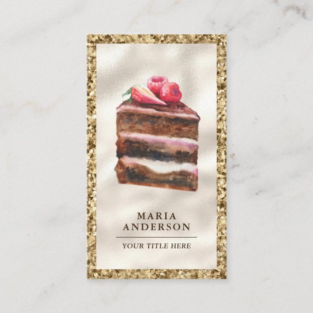 Strawberry Chocolate Cake Slice Pastry Chef Bakery Business Card (Front)