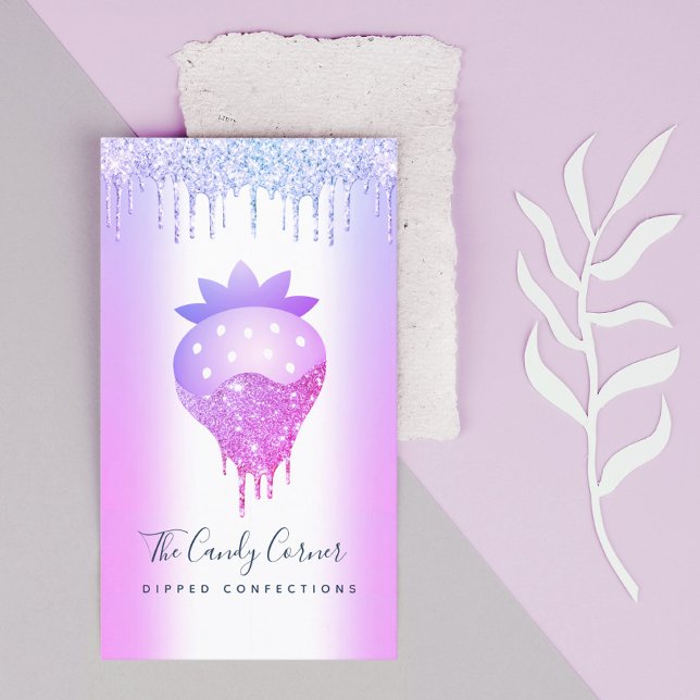 Strawberry Chocolate Confection Purple Drips Business Card (Creator Uploaded)