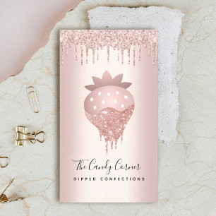 Strawberry Chocolate Confection Rose Gold Drips Business Card