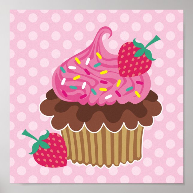 Strawberry & Chocolate Cupcake Canvas Print (Front)