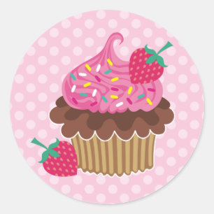 Strawberry & Chocolate Cupcake Classic Round Sticker