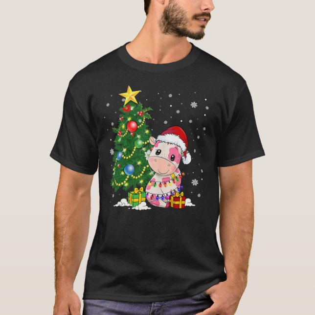 Strawberry Christmas Cow Reindeer Hat Santa Christ T-Shirt (Front)
