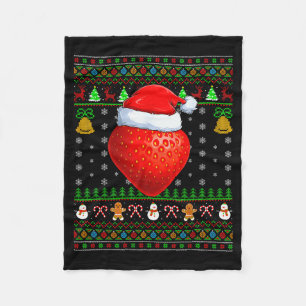 Strawberry Christmas Lights Funny Santa Ugly Sweat Fleece Blanket