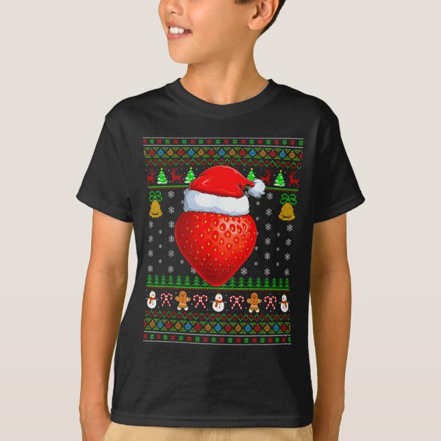 Strawberry Christmas Lights Funny Santa Ugly Sweat T-Shirt (Front)