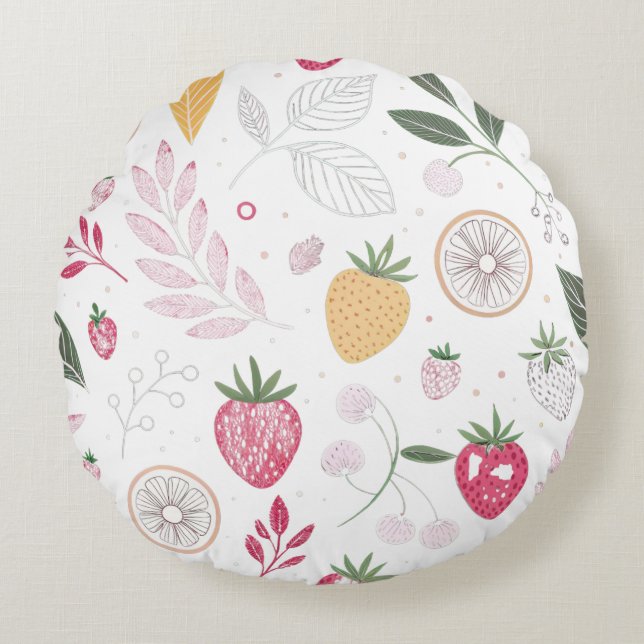 Strawberry Citrus Fruit Round Pillow (Front)