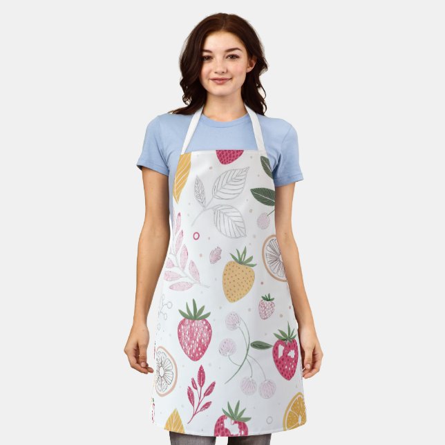 Strawberry Citrus Garden – All-Over Botanical Apro Apron (Worn)