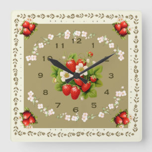 Strawberry Clock Loden Green Background Square 