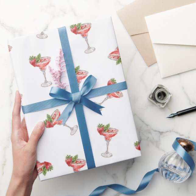 Strawberry Cocktail Drinks Bridal Shower Wrapping Paper (Gifting)