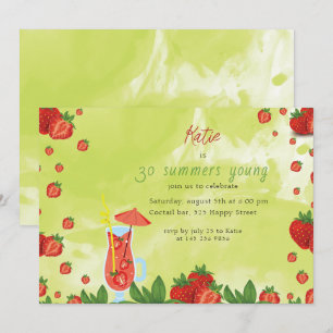 Strawberry Coctail Birthday Invitation