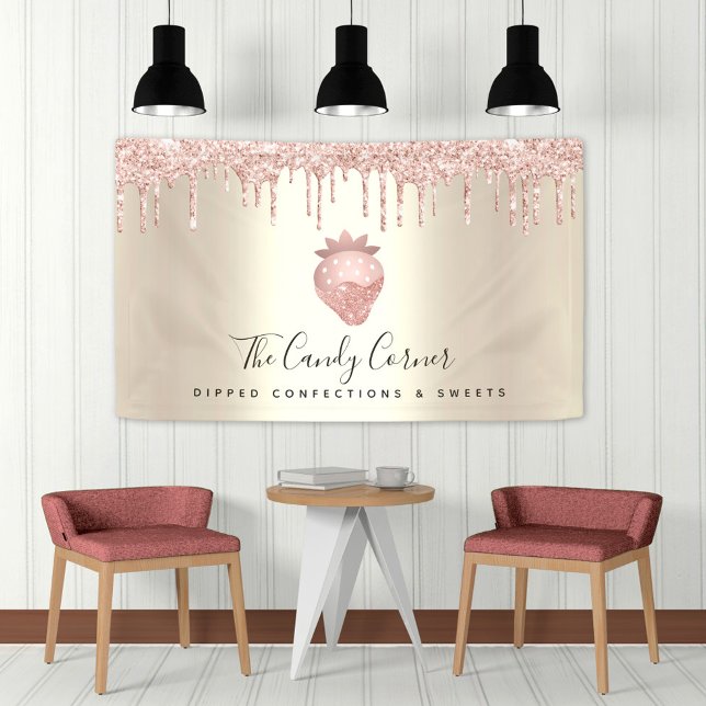 Strawberry Confection Pink Glitter Drips Gold Chic Banner (Creator Uploaded)