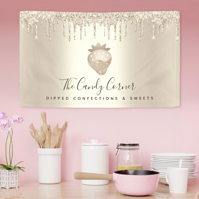 Strawberry Confection Sweets Gold Glitter Drips Banner (Creator Uploaded)