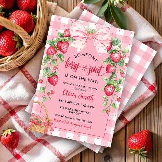 Strawberry Coquette Berry Sweet Baby Shower Invitation