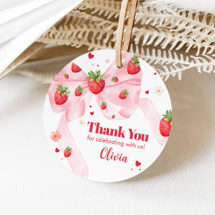 Strawberry Coquette Birthday Party Round Favour Tags