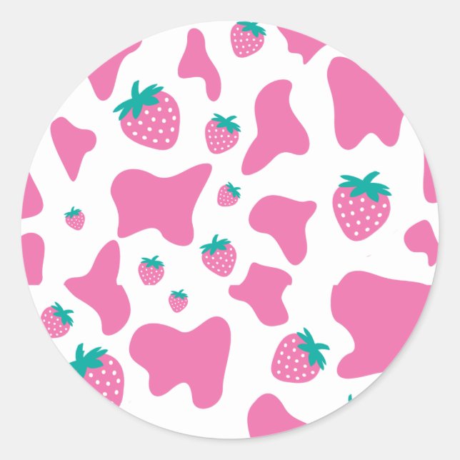 Strawberry Cow Classic Round Sticker (Front)