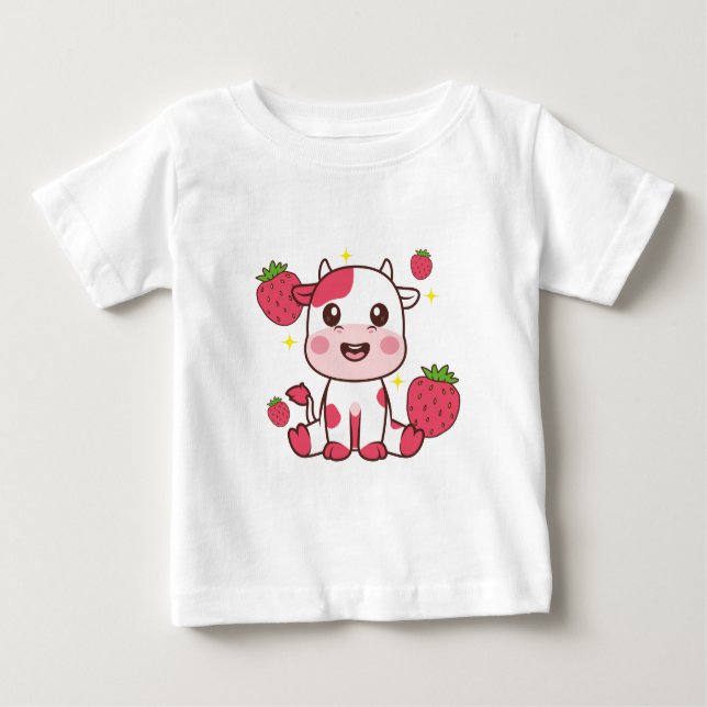 Strawberry Cow, Cute Cow, Pink Cow Pet Baby T-Shirt (Front)