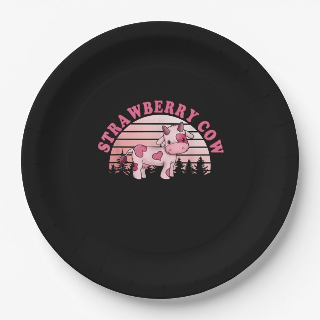 Strawberry Cow Cute Paper Plate (Front)
