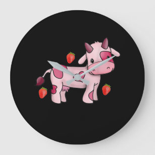 Strawberry Cow Cute Pink Cow Large Clock