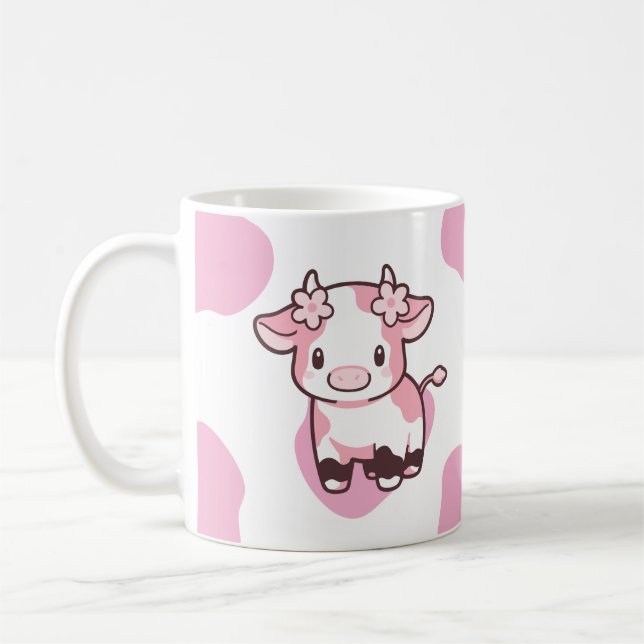 Strawberry Cow Cute Pink Mug with Name (Left)