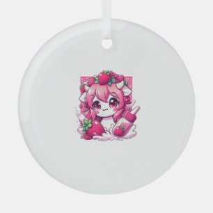Strawberry Cow Kawaii Anime Strawberry Milk _1 Glass Tree Decoration