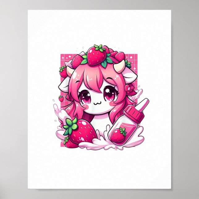 Strawberry Cow Kawaii Anime Strawberry Milk _1 Poster (Front)
