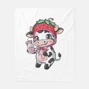 Strawberry Cow Kawaii Anime Strawberry Milk _2 Fleece Blanket
